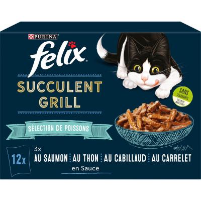 FELIX 12x80g  Succulent Grill s&eacute;lection de la mer - P&acirc;t&eacute;e pour chat