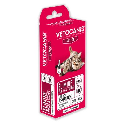 VETOCANIS  Pipette Spot on Fipronil, Anti puces et Anti-Tiques - Pour Chat