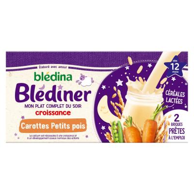 BLEDINA  Bl&eacute;d&icirc;ner Croissance Carottes Petits Pois - 2x250 ml - D&egrave;s 12 moi