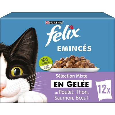 FELIX  &Eacute;minc&eacute;s Original en gel&eacute;e 12 x 85 g pour chat - s&eacute;lection mixte
