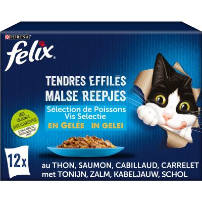 FELIX  - Tendres Effil&eacute;s en Gel&eacute;e - S&eacute;lection de Poissons - 12x85g