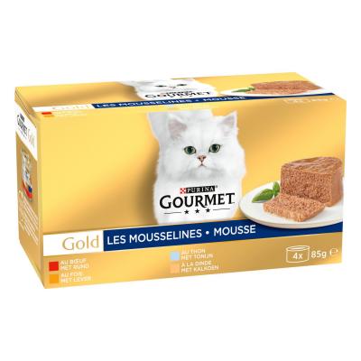 GOURMET GOLD Mousselines Gold, mousse au thon, foie, dinde & boeuf pour chat
