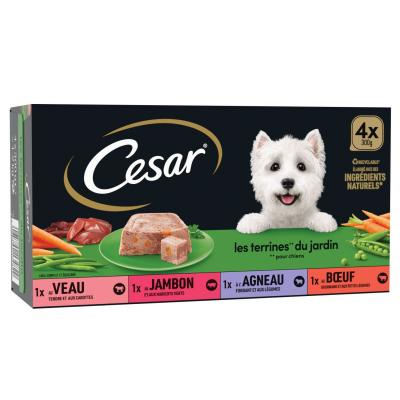CESAR P&acirc;t&eacute;e Pour Chien Aux L&eacute;gumes  - Les 4 Barquettes De 300 G