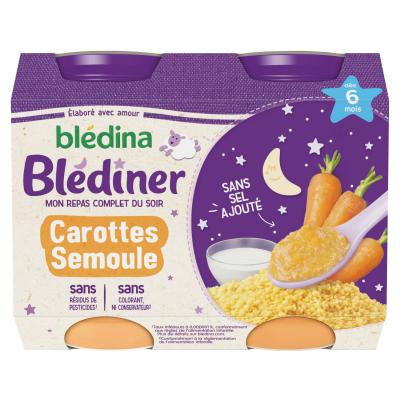BLEDINA Bl&eacute;d&icirc;ner carottes semoule - 6 mois, Bl&eacute;dina (2 x 200 g) 