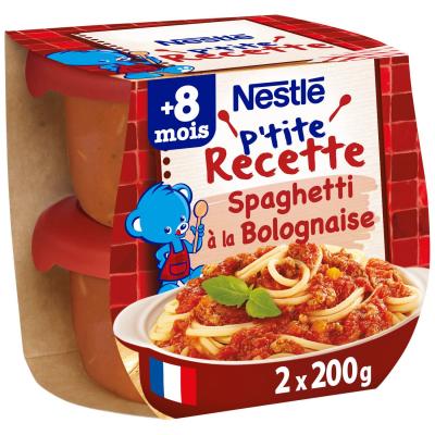  P'tite Recette spaghetti &agrave; la bolognaise - d&egrave;s 8 mois, Nestl&eacute; (2 x 200 g) 