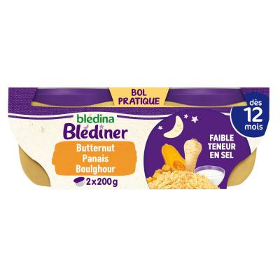 BLEDINA Bl&eacute;diner bols moulin&eacute; de butternut, panais, boulghour - d&egrave;s 12 mois, Bl&eacute;dina (2 x 200 g) 