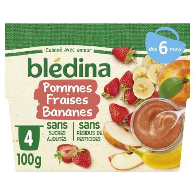 BLEDINA  Compotes Pommes Fraises Bananes 4x100g