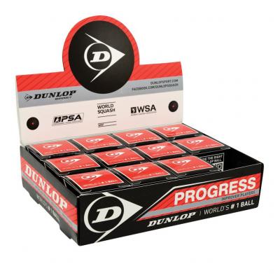 DUNLOP  Progress Single Red Dot Squash Balls Box Noir 12 Balls