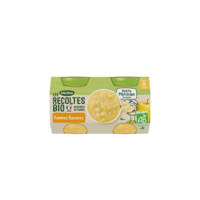 BLEDINA Bl&eacute;dina Les R&eacute;coltes Bio Pot Compote Pomme Banane +8m 2 x 130g
