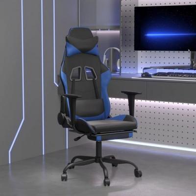 Chaise gaming avec repose-pied Noir et bleu SimilicuirChaise Gamer Si&egrave;ge Gaming Fauteuil Gamer