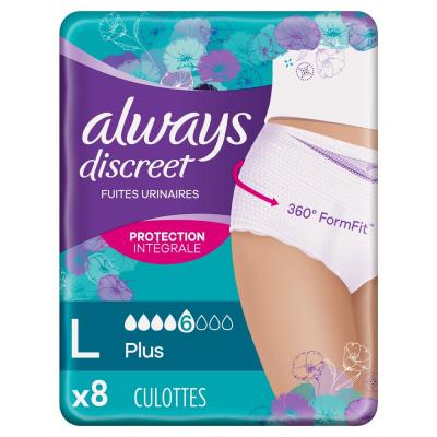 ALWAYS  Culottes fuites urinaires Plus taille L - Le paquet de 8