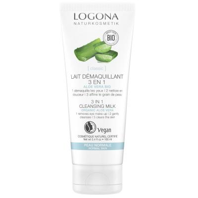 LOGONA  Lait D&eacute;maquillant 3 en1 Aloe Vera & Rose de Damas 100ml