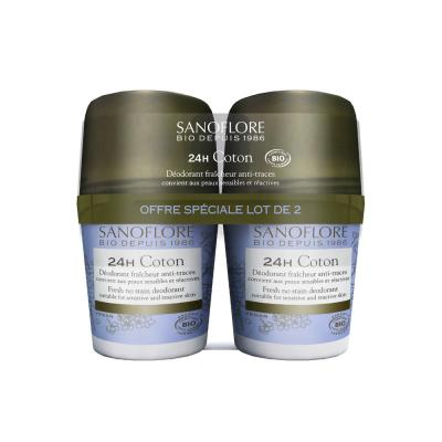 SANOFLORE  D&eacute;odorant Fra&icirc;cheur Coton 24h Bio Lot de 2 x 50ml