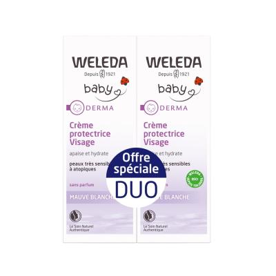 WELEDA  B&eacute;b&eacute; Derma Cr&egrave;me Protectrice Visage Mauve Blanche 2x50ml