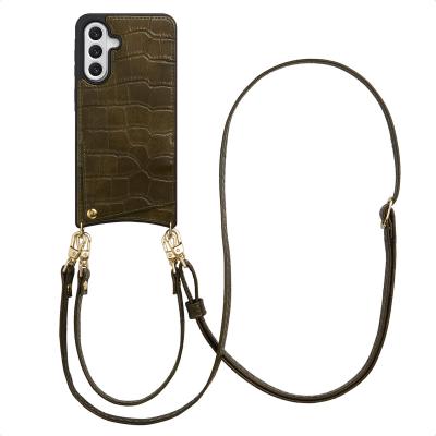 SELENCIA  Coque de t&eacute;lephone Nova Croco avec cordon et porte-cartes Samsung Galaxy A56 - Dark Olive