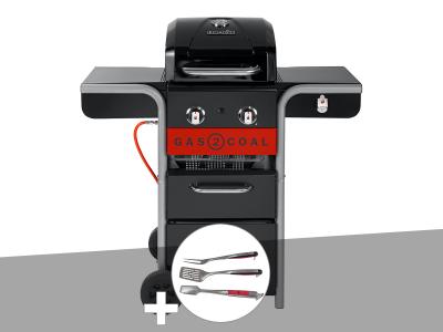 CHAR BROIL Barbecue &agrave; gaz et &agrave; charbon gas2coal char-broil 2.0 2b + kit 3 ustensiles
