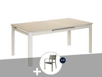 JARDILINE Pack table de jardin extensible et 10 chaises en aluminium beige