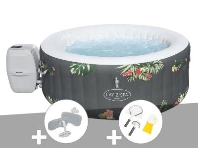 BESTWAY Kit spa gonflable Lay-Z-Spa Aruba rond Airjet 2/3 places + 2 appuie-t&ecirc;tes + Kit de nettoyage