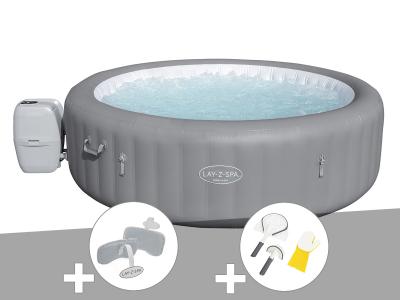 BESTWAY Kit spa gonflable Lay-Z-Spa Grenada rond Airjet 6/8 places + 2 appuie-t&ecirc;tes + Kit de nettoyage