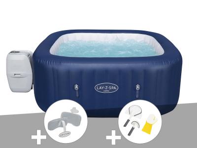 BESTWAY Kit spa gonflable Lay-Z-Spa Hawaii carr&eacute; Airjet 4/6 places + 2 appuie-t&ecirc;tes + Kit de nettoyage
