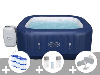 BESTWAY Kit spa gonflable  Lay-Z-Spa Hawaii carr&eacute; Airjet 4/6 places + 6 filtres + Kit traitement brome + 2 appuie-t&ecirc;tes