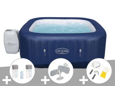 BESTWAY Kit spa gonflable  Lay-Z-Spa Hawaii carr&eacute; Airjet 4/6 places + Kit traitement brome + 2 appuie-t&ecirc;tes + Kit de nettoyage
