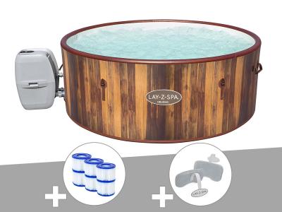 BESTWAY Kit spa gonflable  Lay-Z-Spa Helsinki rond Airjet 5/7 places + 6 filtres + 2 appuis-t&ecirc;te