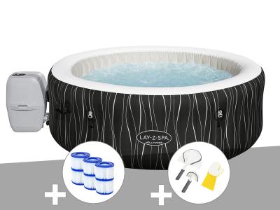 BESTWAY Kit spa gonflable Lay-Z-Spa Hollywood rond Airjet 4/6 places + 6 filtres + Kit de nettoyage