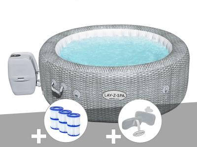 BESTWAY Kit spa gonflable Lay-Z-Spa Honolulu rond Airjet 4/6 places + 6 filtres + 2 appuie-t&ecirc;tes