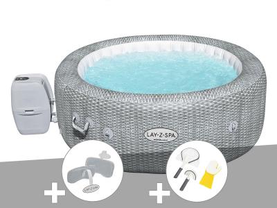 BESTWAY Kit spa gonflable Lay-Z-Spa Honolulu rond Airjet 4/6 places + 2 appuie-t&ecirc;tes + Kit de nettoyage