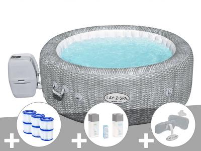 BESTWAY Kit spa gonflable  Lay-Z-Spa Honolulu rond Airjet 4/6 places + 6 filtres + Kit traitement brome + 2 appuie-t&ecirc;tes