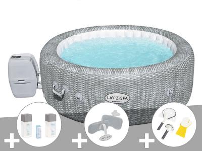 BESTWAY Kit spa gonflable  Lay-Z-Spa Honolulu rond Airjet 4/6 places + Kit traitement brome + 2 appuie-t&ecirc;tes + Kit de nettoyage