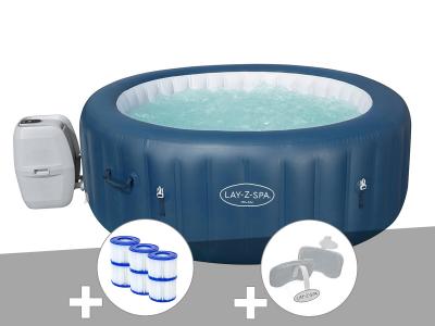 BESTWAY Kit spa gonflable Lay-Z-Spa Milan rond Airjet Plus 4/6 places + 6 filtres + 2 appuie-t&ecirc;tes