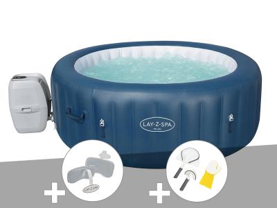 BESTWAY Kit spa gonflable Lay-Z-Spa Milan rond Airjet Plus 4/6 places + 2 appuie-t&ecirc;tes + Kit de nettoyage