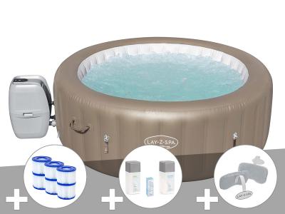 BESTWAY Kit spa gonflable  Lay-Z-Spa Palm Springs rond Airjet 4/6 places + 6 filtres + Kit traitement brome + 2 appuie-t&ecirc;tes