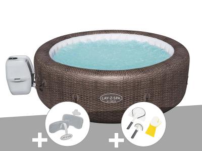 BESTWAY Kit spa gonflable Lay-Z-Spa St Moritz rond Airjet 5/7 places + 2 appuie-t&ecirc;tes + Kit de nettoyage