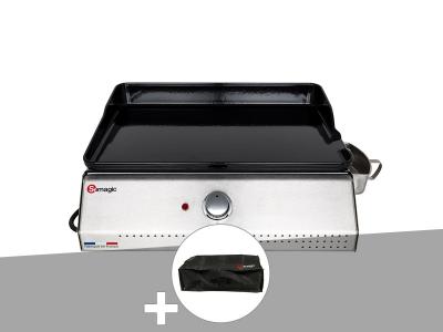 SOMAGIC Plancha &eacute;lectrique Telia avec cuve en inox 1 br&ucirc;leur + housse  Gris