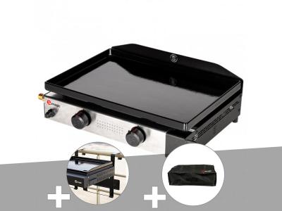 SOMAGIC  - Plancha gaz &agrave; poser 2 br&ucirc;leurs Solia 200 + Support balcon + Housse de protection