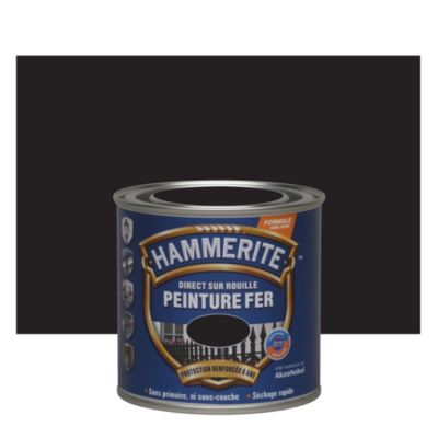 HAMMERITE Peinture m&eacute;tal direct sur rouille  brillant laqu&eacute; noir 250ml