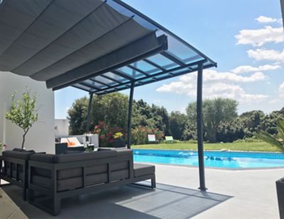 COULEURS DU MONDE Pergola adoss&eacute;e fixe acier et aluminium Oslo 3,5 x 4 m