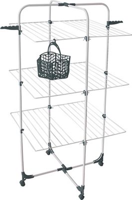 MSV S&eacute;choir &agrave; linge Tour 3 niveaux 68 cm avec panier &agrave; pinces