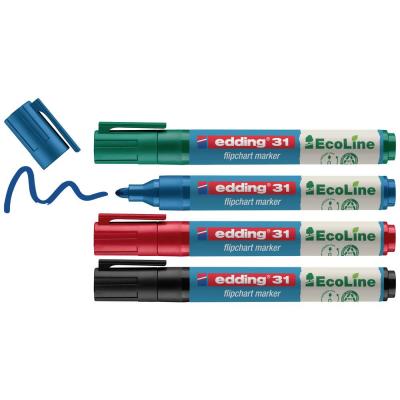 EDDING  E-31 EcoLine Marqueur permanent pointe ogive moyenne - Pochette de 4 couleurs assorties