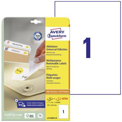 AVERY DENNISON AVERY Zweckform Etiquettes Stick+Lift, 210 x 297 mm, blanc