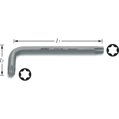 HAZET  Cl&eacute; m&acirc;le coud&eacute;e - Profil TORX int&eacute;rieur - Taille: T 60 - Longueur totale: 52 mm - 2115-T60