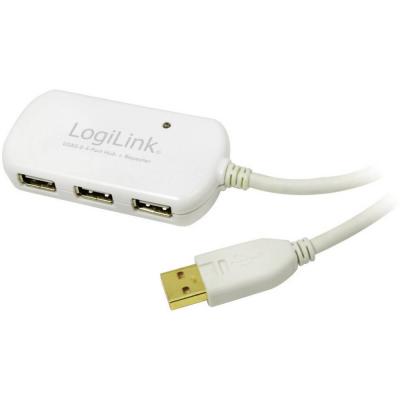 LogiLink UA0108 Hub USB 2.0 avec C&acirc;ble r&eacute;p&eacute;teur 4 Ports 12 m Blanc