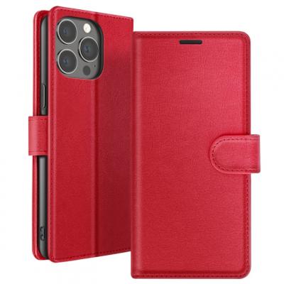 GENERIQUE Etui Portefeuille pour iPhone 13 Pro Max Support et Languette Magn&eacute;tique Zana&eacute; Rouge