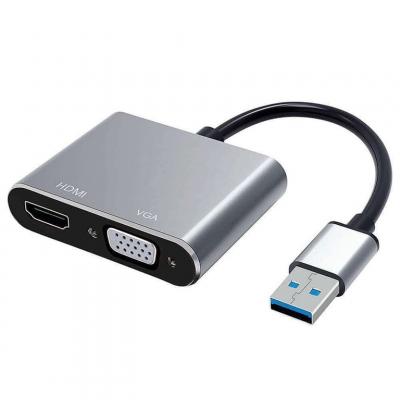 HEDEN Adaptateur USB 3.0  USB 3.0 male / HDMI F + VGA F HDMI 4k/30HZ, VGA 1920*10