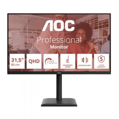 AOC  E4 Q32E4U, 80 cm (31.5'), 2560 x 1440 pixels, Quad HD, LED, 4 ms, Noir