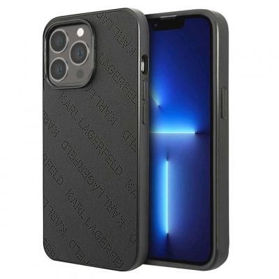 KARL LAGERFELD  Coque pour iPhone 13 Pro Max Cuir Perfor&eacute; Antichoc Noir