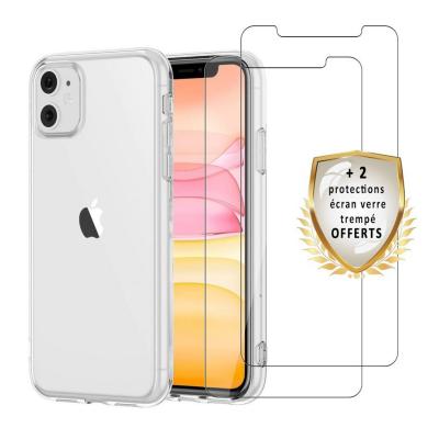 EVETANE Coque iphone 11 silicone + 2 verres tremp&eacute;s